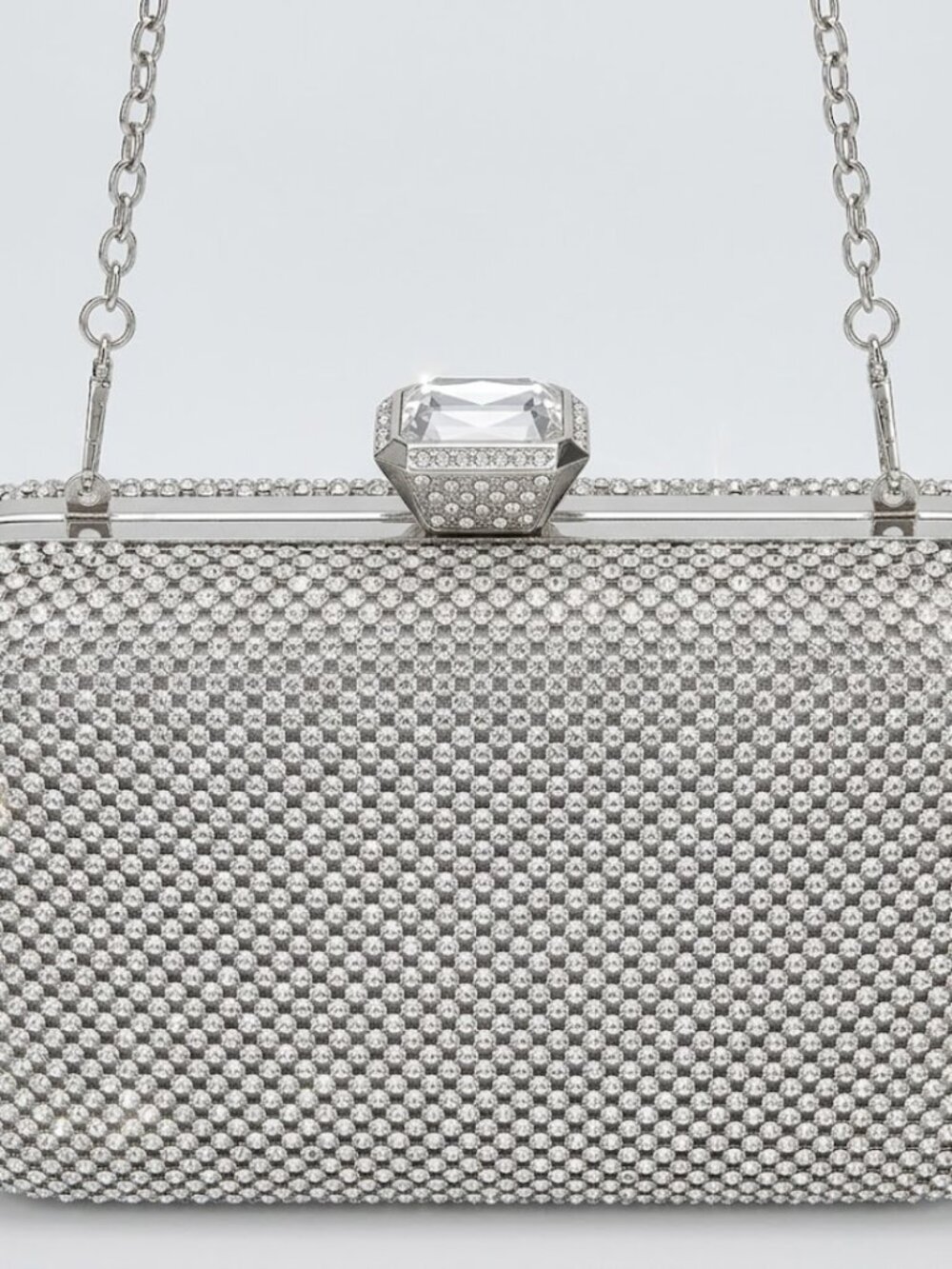 Jessica McClintock Silver Rhinestone Mesh Evening Clutch Purse w/ Chain Strap